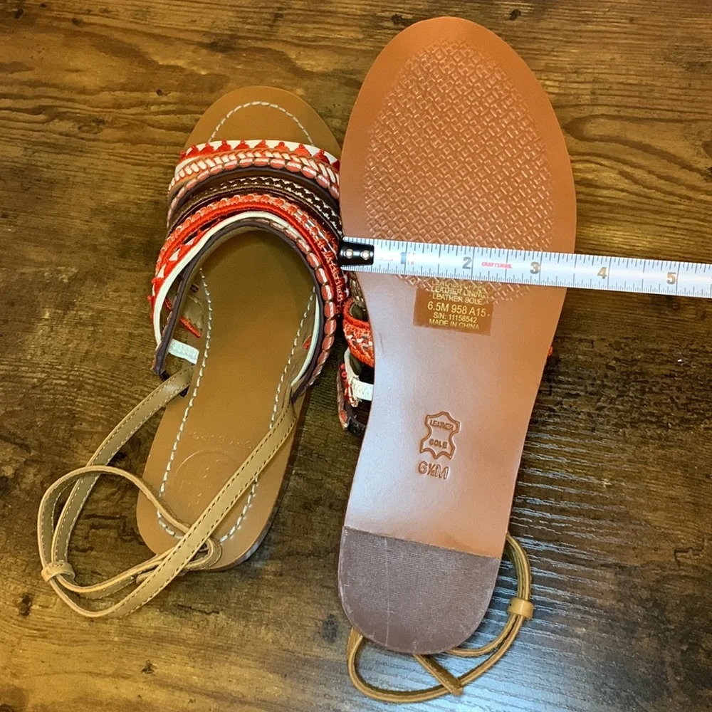Tory Burch embroidered Poppy red multi sandals 6.5